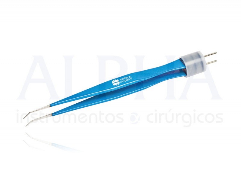 Pinça bipolar oftalmológica angulada 14cm - Ponta 0,5mm