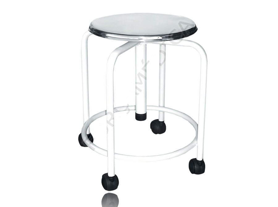 Banco Giratório Esmaltado Com Assento Inox 27 cm Com Rodízios